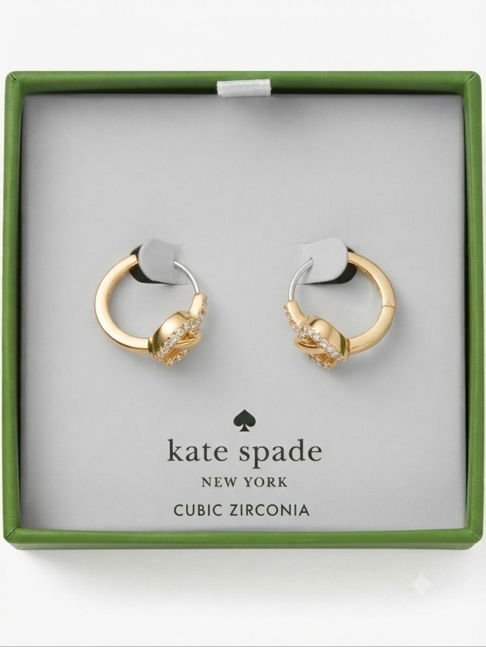Kate Spade Sailor's Knot Huggie Hoop Earrings Gold Tone Cubic Zirconia Gift